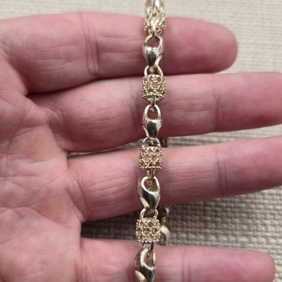7.5 Inch Silver Plated Over Copper Fancy Link Chain Bracelet A6470 - Picture 3 of 6